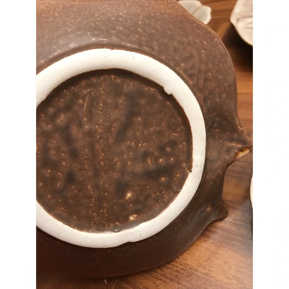 Vintage‎ Pottery Stoneware Brown Teal Leaf Plate ash tray
